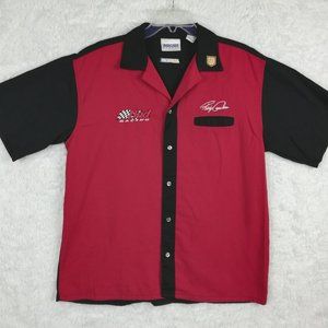 Vintage Ricky Craven Bud Racing Nascar Men Shirt Button Short Sleeve Red Black L